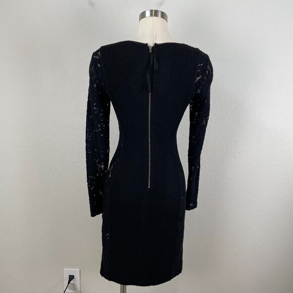 TRACY REESE Size 2 Black Side See Through Lace Bodycon Sexy Dress Long Sleeve - Picture 6 of 13